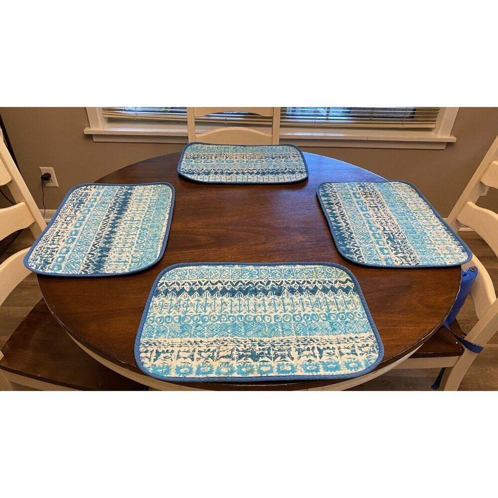 Unbranded Aqua Kitchen Placemats Quilted Set of 4 with 4 Cloth Napkins Vintage